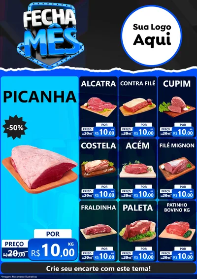Modelo de Encarte para Encarte A4 Vertical com o tema Fecha Mês para Açougue
