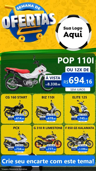 Modelo de Rede Social para Stories com o tema Semana de Ofertas - Copa para Concessionaria de Motos