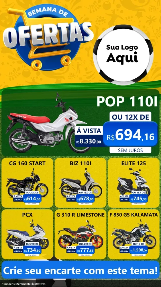 Modelo de Rede Social para Stories com o tema Semana de Ofertas - Copa para Concessionaria de Motos
