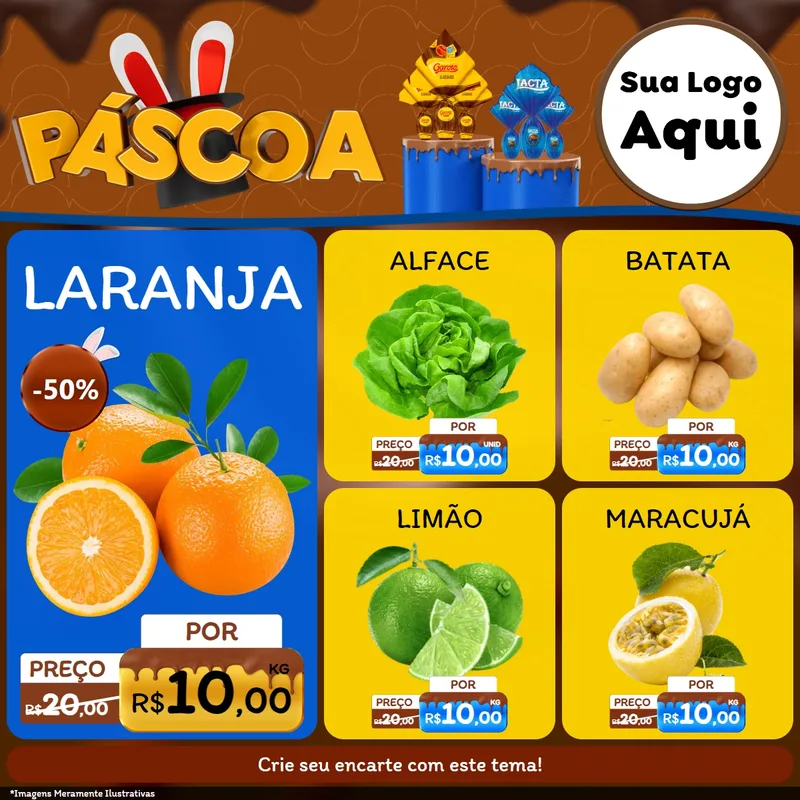 Modelo de Rede Social para Feed Facebook com o tema Páscoa para Hortifrúti