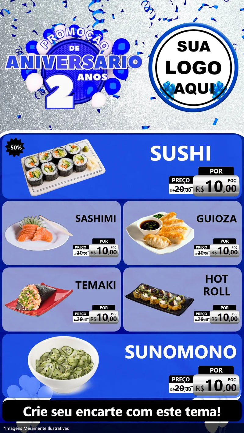 Modelo de TV para TV Vertical com o tema Promoção de Aniversário - 2 Anos para Comida japonesa