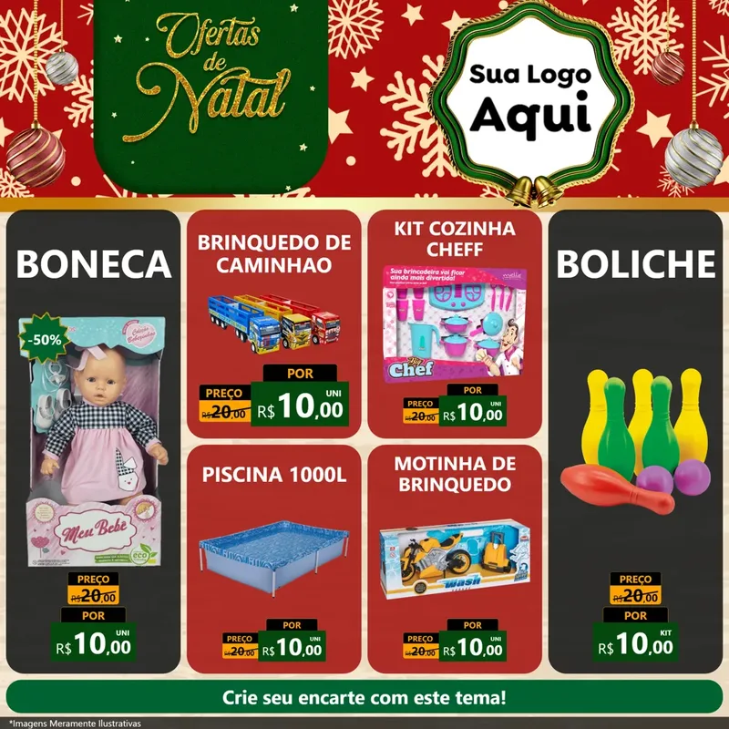 Modelo de Rede Social para Feed Facebook com o tema Natal de Ofertas para Brinquedos