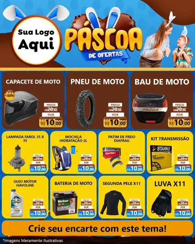 Modelo de Rede Social para Feed Instagram com o tema Páscoa de Ofertas para Moto peças