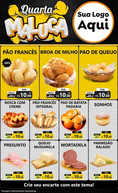 Modelo de Encarte para Encarte Grande com o tema Quarta Maluca para Padaria