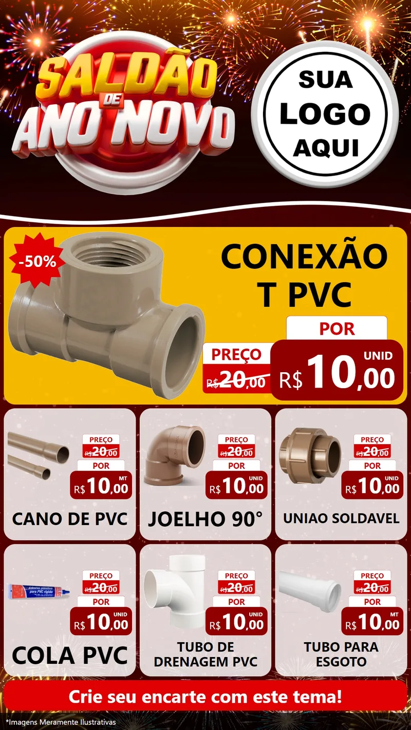 Modelo de Rede Social para Stories com o tema Saldão de Ano Novo para Tubos e conexões