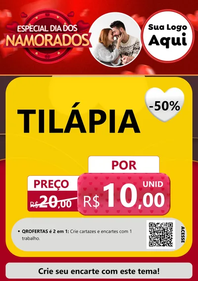 Modelo de Cartaz para Cartaz A4 Vertical com o tema Especial Dia Dos Namorados para Peixaria