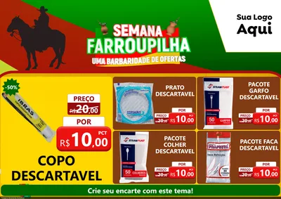 Modelo de Encarte para Encarte A4 Horizontal com o tema Semana Farroupilha - Uma Barbaridade de Ofertas para Embalagens