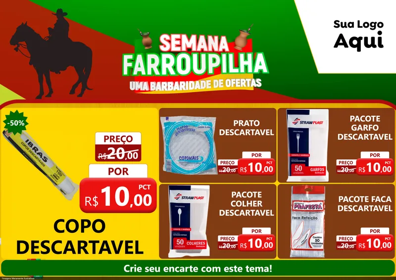 Modelo de Encarte para Encarte A4 Horizontal com o tema Semana Farroupilha - Uma Barbaridade de Ofertas para Embalagens