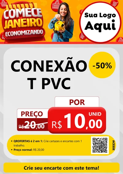 Modelo de Cartaz para Cartaz A4 Vertical com o tema Comece Janeiro Economizando para Tubos e conexões