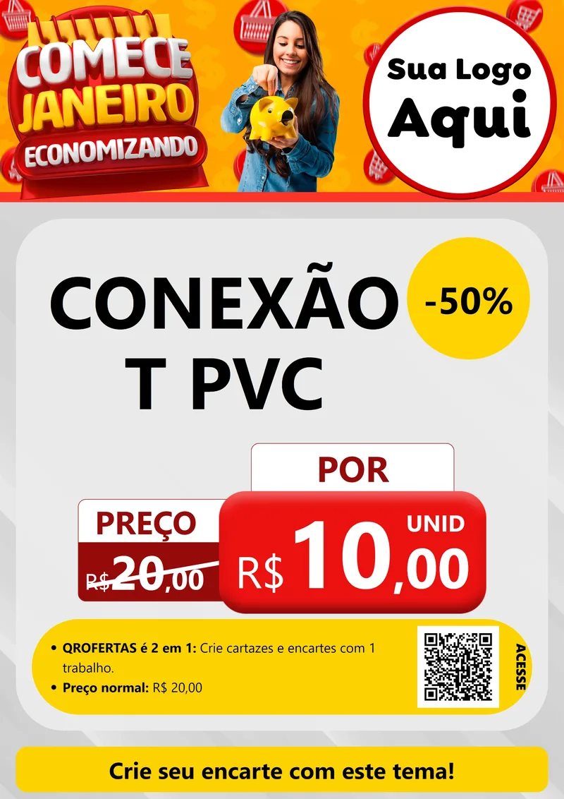 Modelo de Cartaz para Cartaz A4 Vertical com o tema Comece Janeiro Economizando para Tubos e conexões