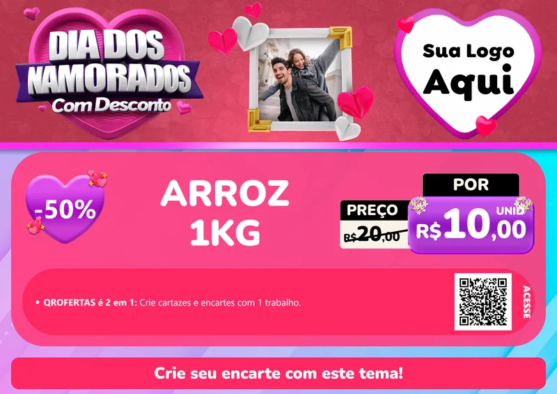 Modelo de Cartaz para Cartaz A4 Horizontal com o tema Dia Dos Namorados Com Desconto para Supermercado