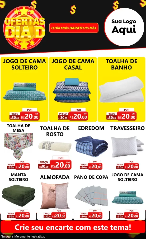 Modelo de Encarte para Encarte Grande com o tema Dia D para Cama, Mesa e Banho