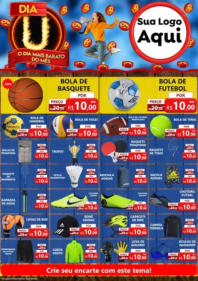 Modelo de Encarte para Encarte A4 Vertical com o tema Dia U - O Dia Mais Barato Do Mês para Artigos Esportivos