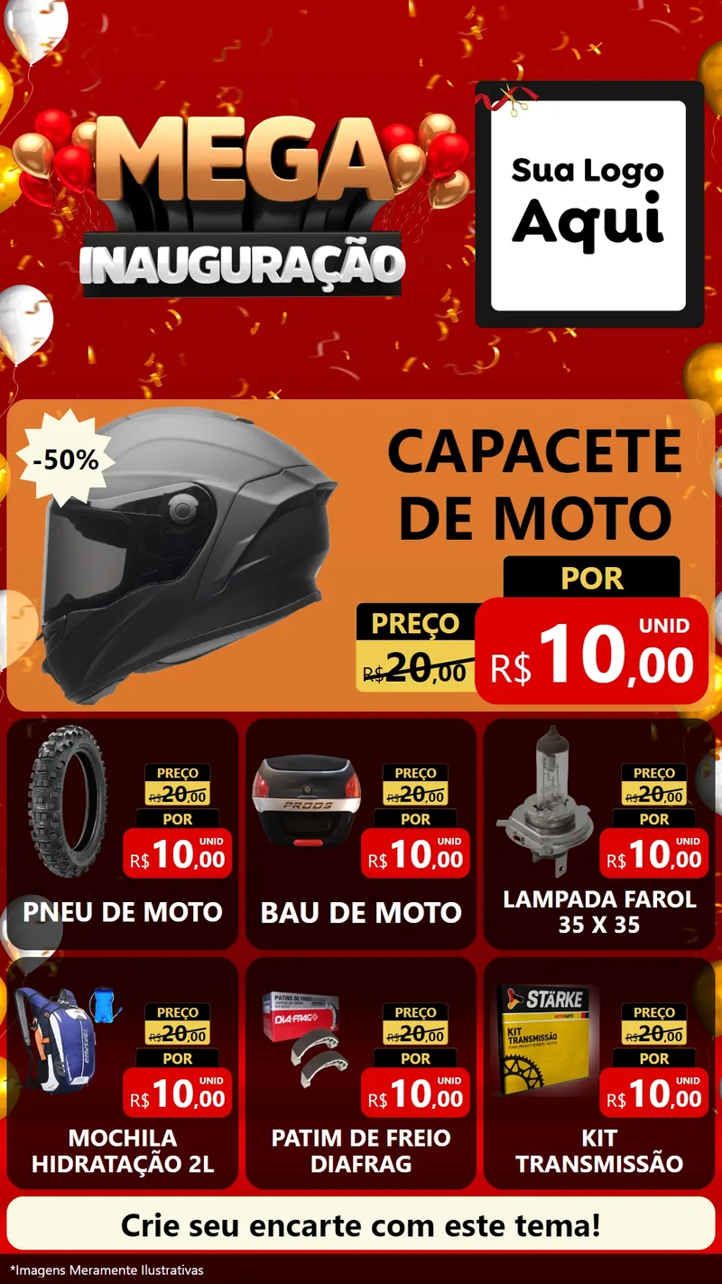 Modelo de Rede Social para Stories com o tema Mega Inauguração para Moto peças
