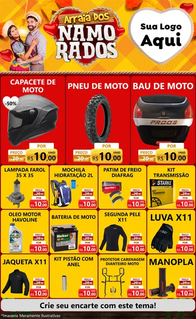Modelo de Encarte para Encarte Grande com o tema Arraiá dos Namorados para Moto peças