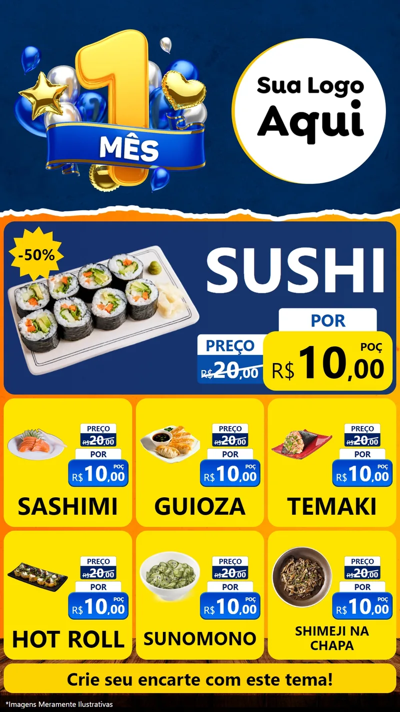 Modelo de Rede Social para Stories com o tema Um Mês de Aniversário para Comida japonesa