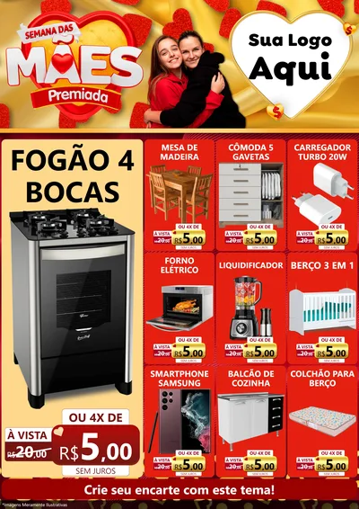 Modelo de Encarte para Encarte A4 Vertical com o tema Semana das Mães Premiada para Móveis e Eletro