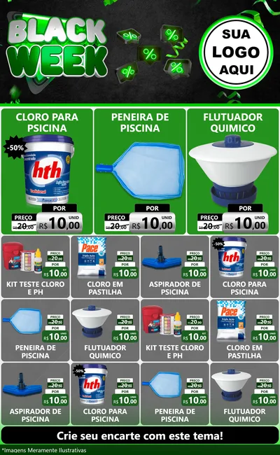 Modelo de Encarte para Encarte Grande com o tema Black Week para Produtos para Piscina
