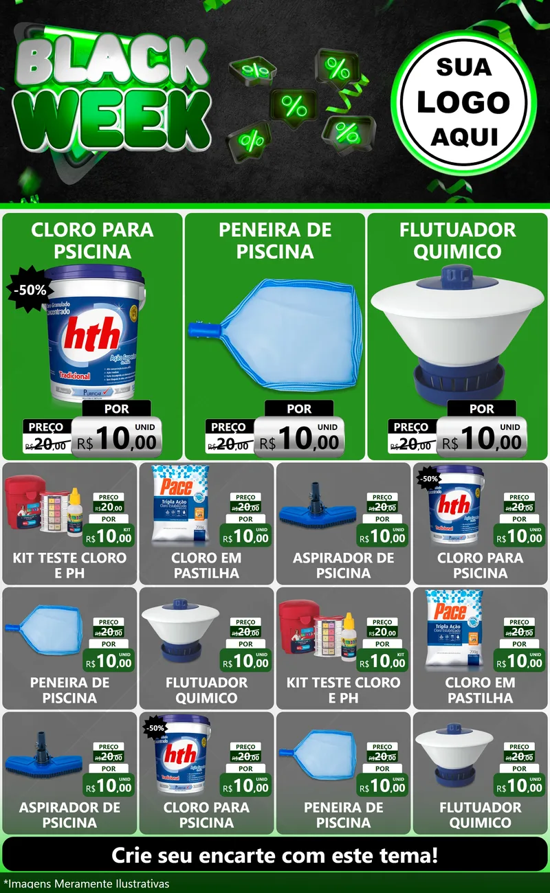 Modelo de Encarte para Encarte Grande com o tema Black Week para Produtos para Piscina