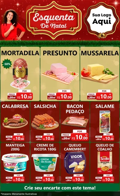 Modelo de Encarte para Encarte Grande com o tema Esquenta de Natal para Frios e Laticínios