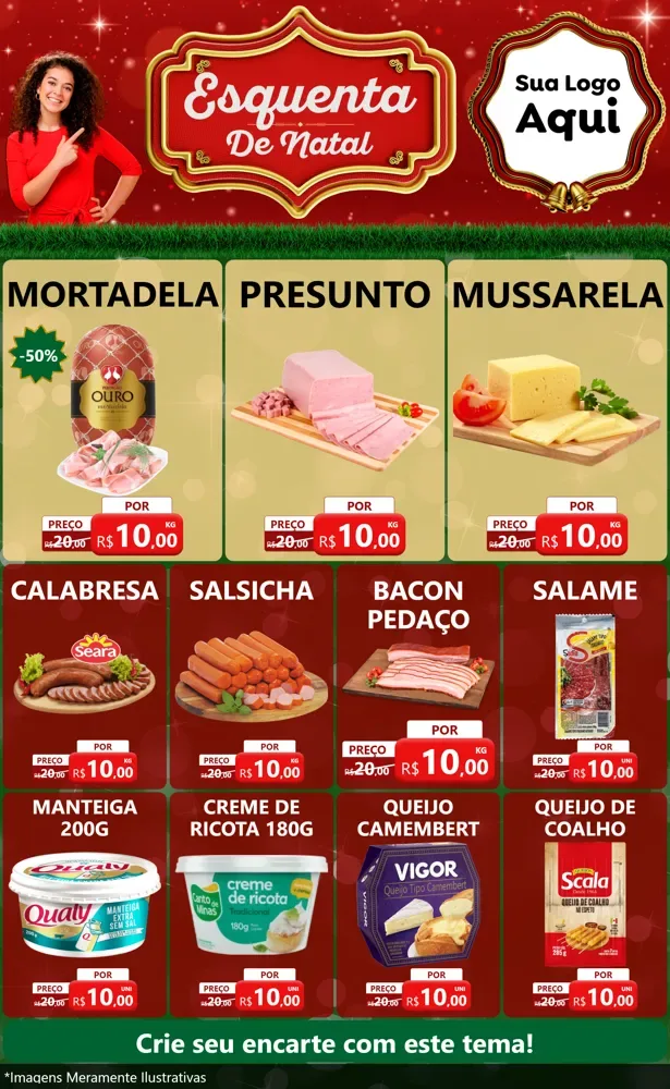 Modelo de Encarte para Encarte Grande com o tema Esquenta de Natal para Frios e Laticínios