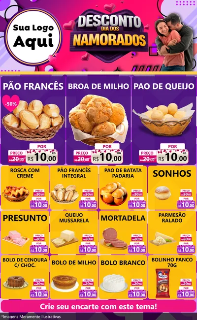 Modelo de Encarte para Encarte Grande com o tema Desconto Dia dos Namorados para Padaria