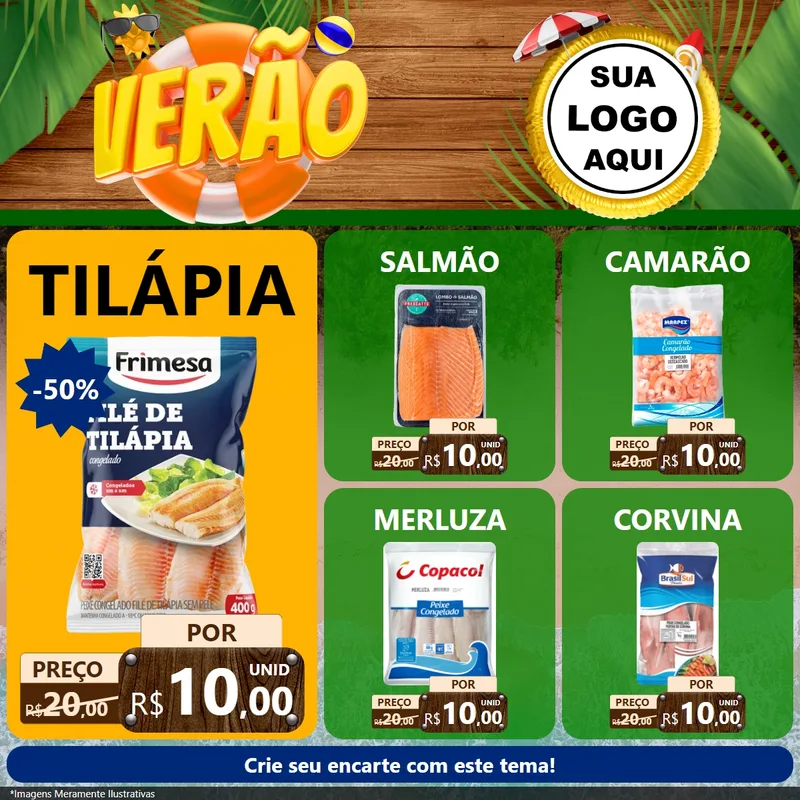 Modelo de Rede Social para Feed Facebook com o tema Verão para Peixaria