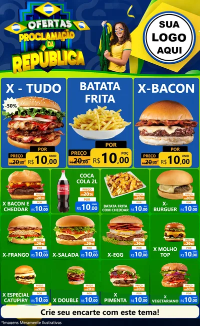 Modelo de Encarte para Encarte Grande com o tema Ofertas Proclamação da República para Hamburgueria