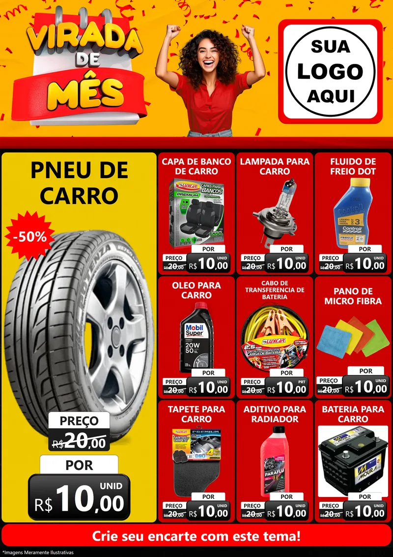 Modelo de Encarte para Encarte A4 Vertical com o tema Virada de Mês para Auto peças