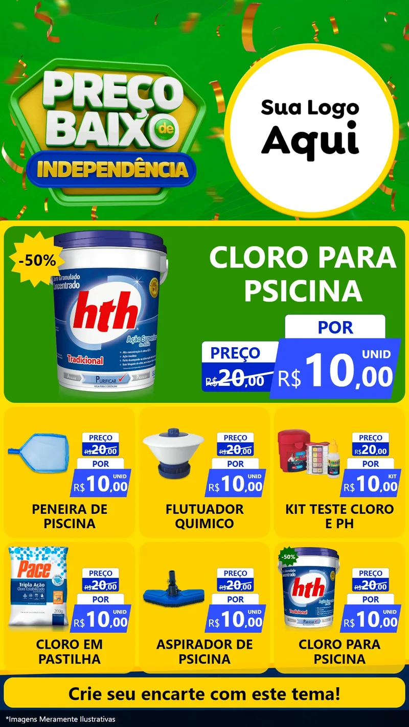 Modelo de Rede Social para Stories com o tema Preço Baixo de Independência para Produtos para Piscina
