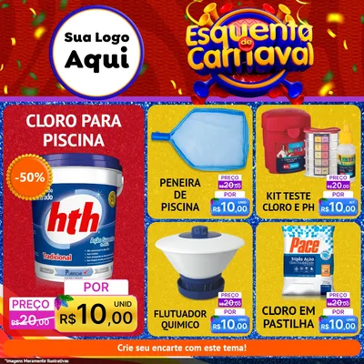 Modelo de Rede Social para Feed Facebook com o tema Esquenta de Carnaval para Produtos para Piscina