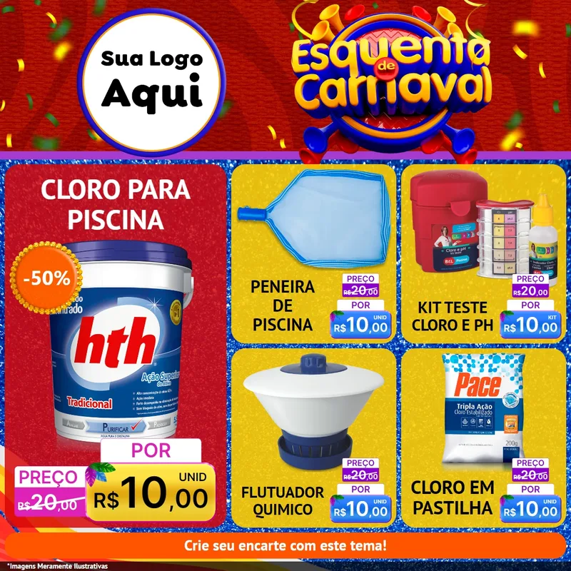 Modelo de Rede Social para Feed Facebook com o tema Esquenta de Carnaval para Produtos para Piscina