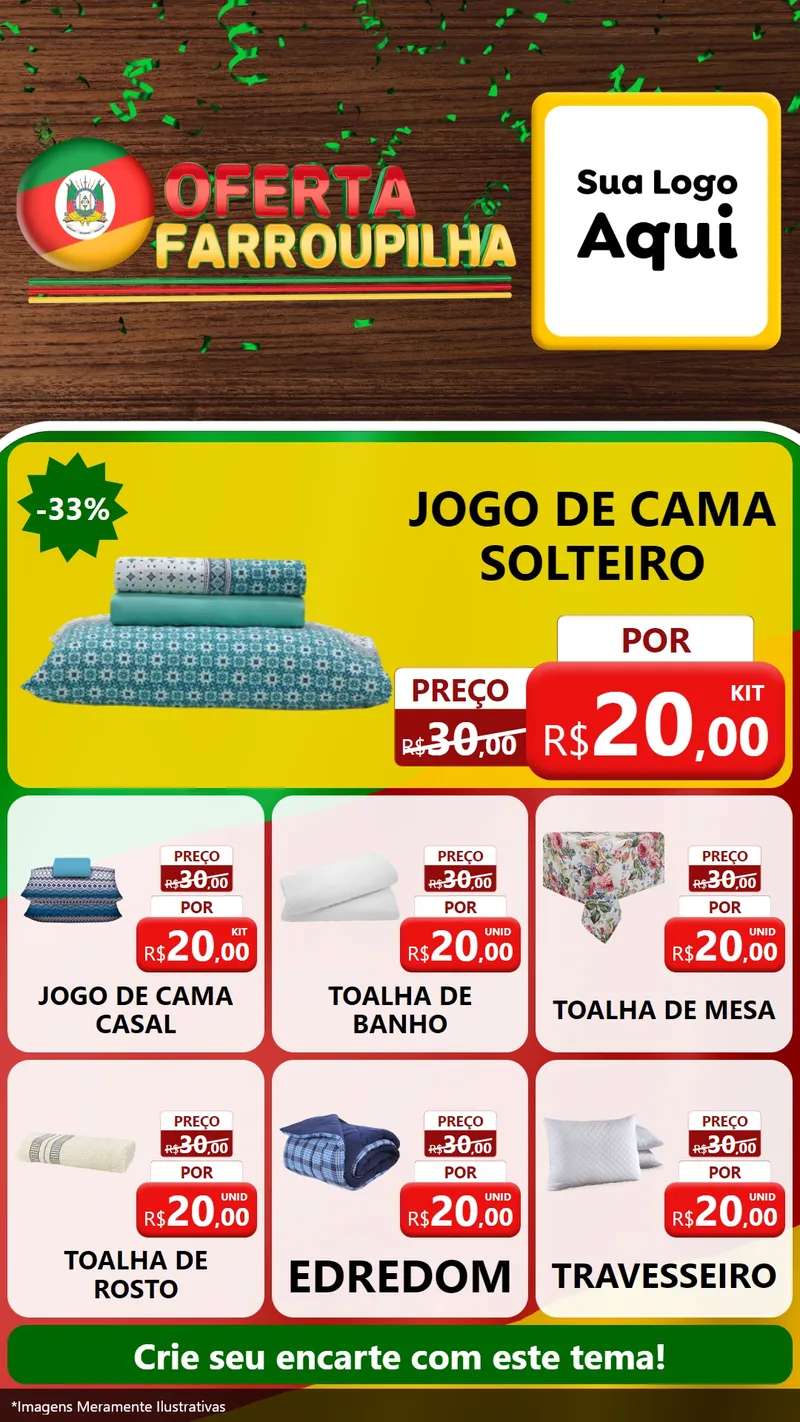 Modelo de Rede Social para Stories com o tema Oferta Farroupilha para Cama, Mesa e Banho