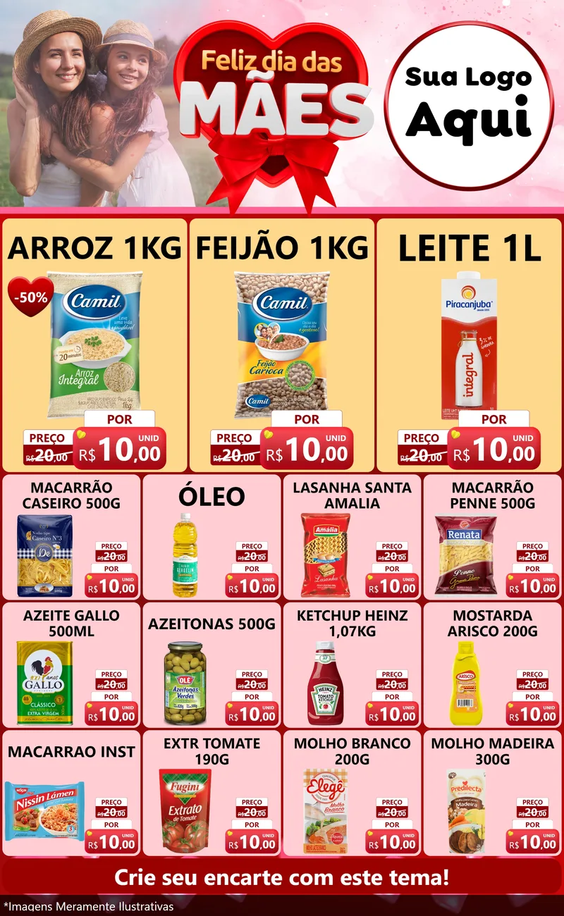 Modelo de Encarte para Encarte Grande com o tema Feliz Dia Das Mães para Supermercado