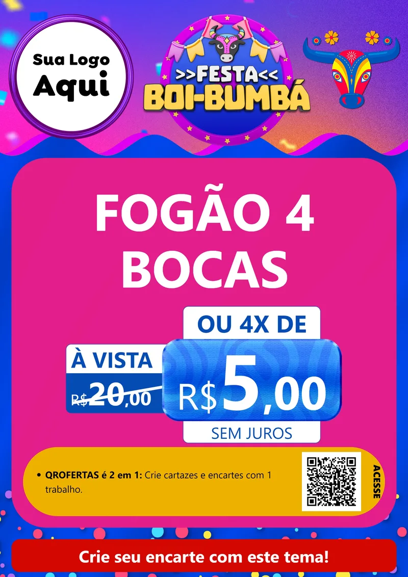 Modelo de Cartaz para Cartaz A4 Vertical com o tema Festa Boi-Bumbá para Móveis e Eletro