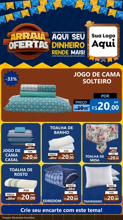 Modelo de Rede Social para Stories com o tema Arraiá de Ofertas - Junina para Cama, Mesa e Banho
