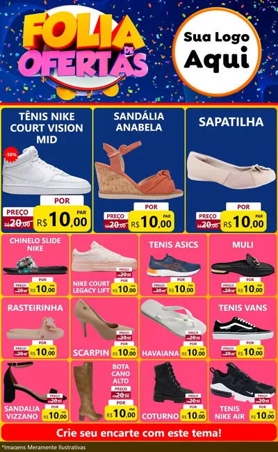 Modelo de Encarte para Encarte Grande com o tema Folia de Ofertas para Calçados