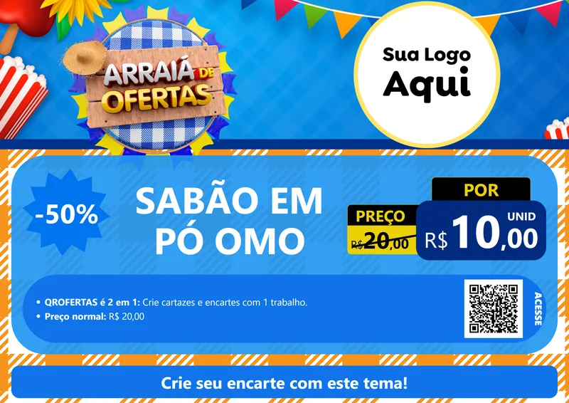 Modelo de Cartaz para Cartaz A4 Horizontal com o tema Arraiá de Ofertas para Produtos de Limpeza