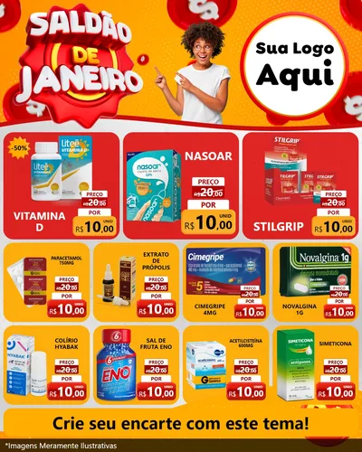 Modelo de Rede Social para Feed Instagram com o tema Saldão de Janeiro para Farmácia