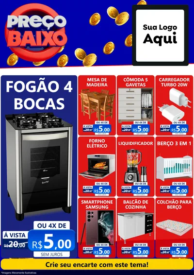 Modelo de Encarte para Encarte A4 Vertical com o tema Preço Baixo para Móveis e Eletro