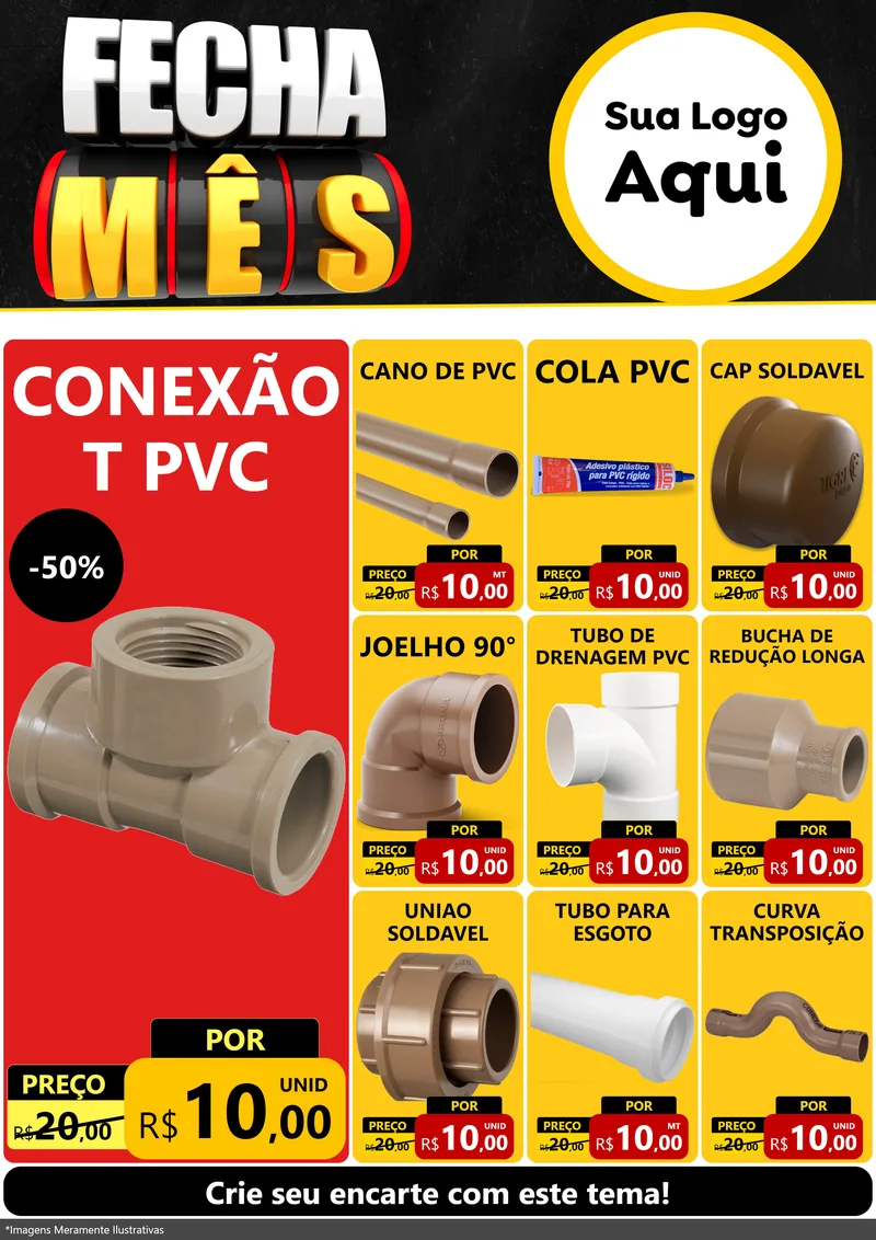 Modelo de Encarte para Encarte A4 Vertical com o tema Fecha Mês para Tubos e conexões