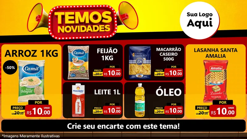 Modelo de TV para TV Horizontal com o tema Temos Novidades para Supermercado