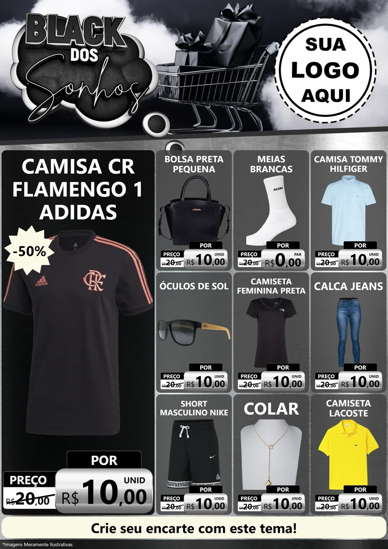Modelo de Encarte para Encarte A4 Vertical com o tema Black dos Sonhos para Roupas e acessórios