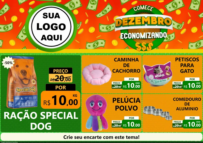 Modelo de Encarte para Encarte A4 Horizontal com o tema Comece Dezembro Economizando para Pet Shop