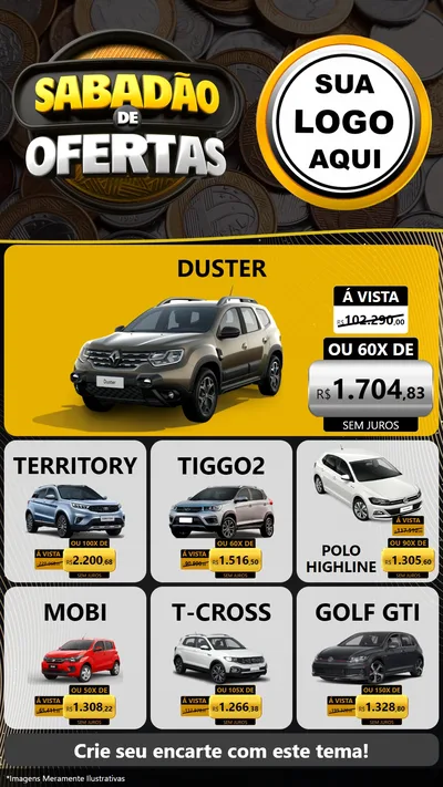 Modelo de Rede Social para Stories com o tema Sabadão de Ofertas para Concessionaria de Carros