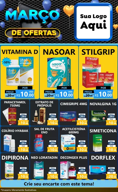 Modelo de Encarte para Encarte Grande com o tema Março de Ofertas para Farmácia