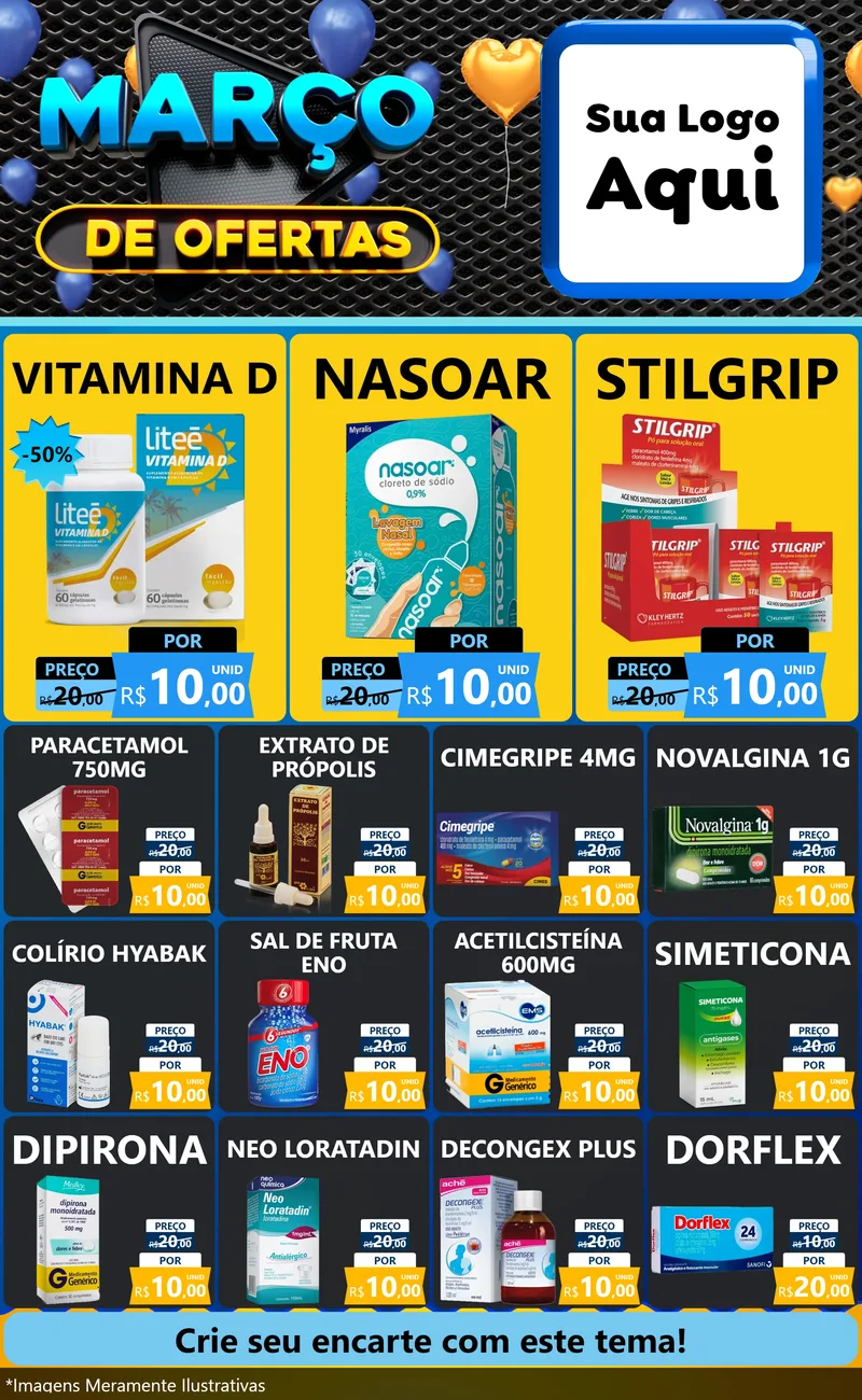 Modelo de Encarte para Encarte Grande com o tema Março de Ofertas para Farmácia