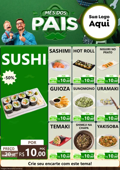 Modelo de Encarte para Encarte A4 Vertical com o tema Mês dos Pais para Comida japonesa