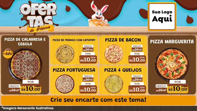 Modelo de TV para TV Horizontal com o tema Ofertas de Páscoa para Pizzaria