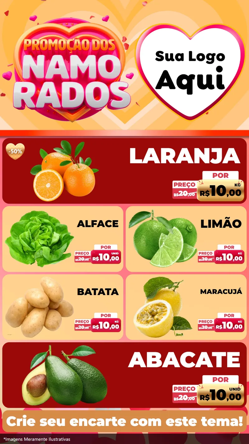 Modelo de TV para TV Vertical com o tema Promoção dos Namorados para Hortifrúti